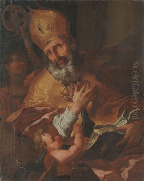 Hl. Augustinus In Bischofsornat Mit Putto Oil Painting by Franz Karl Stauder