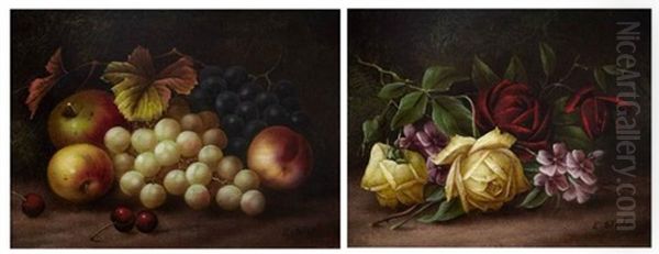 (i) Untitled, Still Life With Fruit  (ii) Untitled, Still Life With Flowers Oil Painting by Edwin Steele