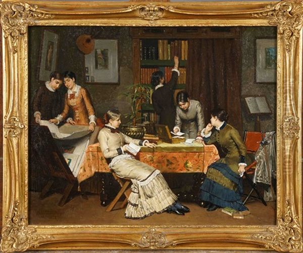 A La Bibliotheque Oil Painting by Willem II Steelink