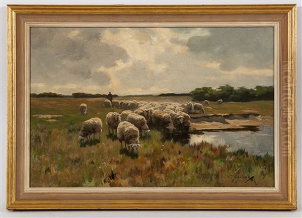 Sheep Grazing Oil Painting by Willem II Steelink