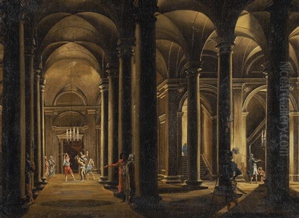 Imaginares Kircheninterieur Mit Personenstaffage Und Geisselung Christi Oil Painting by Hendrick van, the Younger Steenwyck