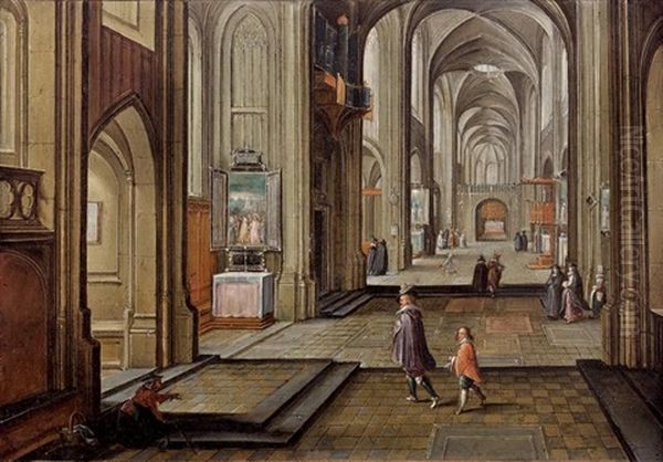 L'interieur De La Cathedrale D'anvers Anime De Personnages Oil Painting by Hendrick van, the Younger Steenwyck
