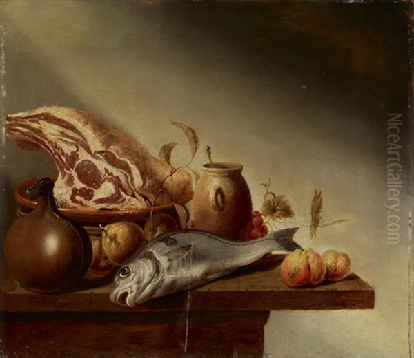 Stillleben Mit Fisch Und Fleisch Oil Painting by Harmen Steenwyck