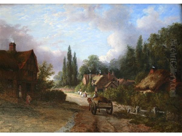 Village Scene, Warwickshire Oil Painting by John Steeple