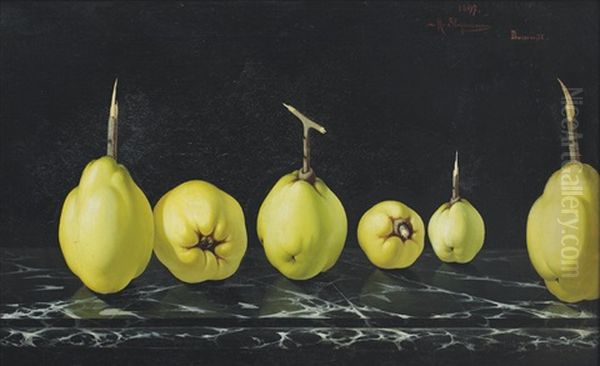 Still Life With Quinces Oil Painting by Mihail Stefanescu