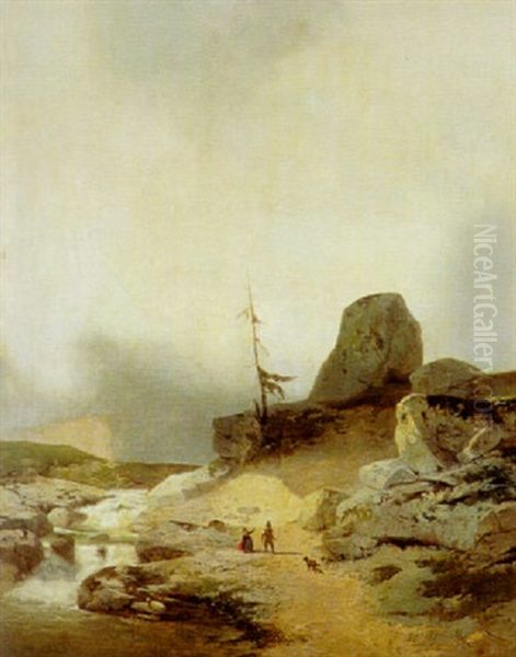 Bauernpaar Im Hochgebirge, Einen Wolf Stellend Oil Painting by Salvatori Luigi Stefani