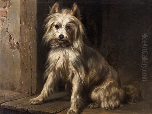 Sitting Spitz Oil Painting by Carl Steffeck
