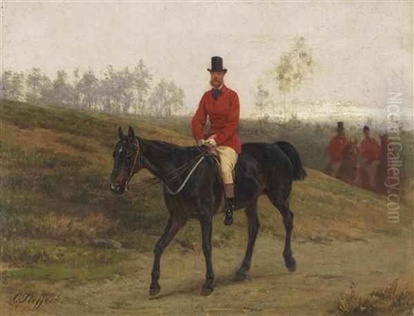 Drei Reiter Im Gelande Oil Painting by Carl Steffeck