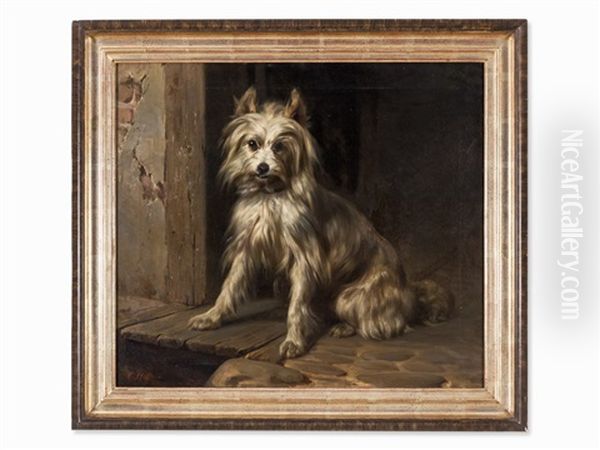 Sitting Spitz Oil Painting by Carl Steffeck