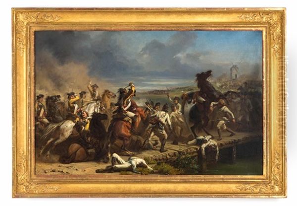 Kampfszene Zwischen Kavallerie Und Bodentruppen Im Siebenjahrigen Krieg (1756-1763) Oil Painting by Carl Steffeck