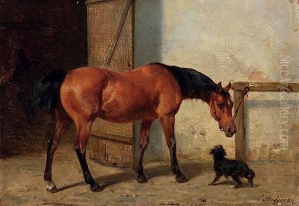 Pferd Und Kleiner Hund Oil Painting by Carl Steffeck