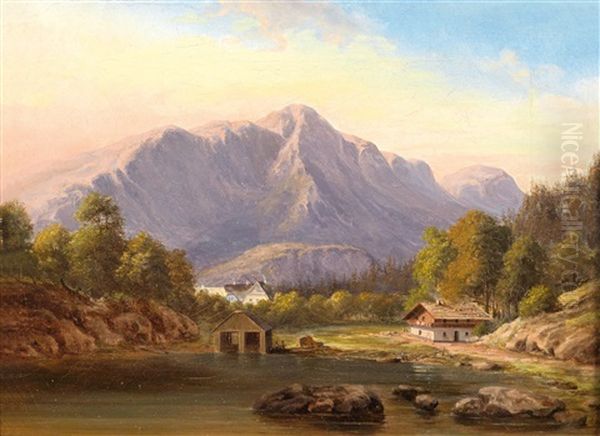 Motif Of The Salzkammergut Oil Painting by Franz II Steinfeld