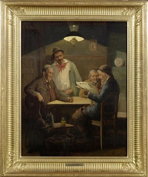 Vier Herren In Einem Wirtshaus Oil Painting by Adolphe Charles Ed. Steinheil