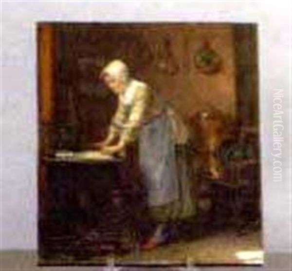 Interior Scene Of A Woman In A Kitchen Oil Painting by Adolphe Charles Ed. Steinheil