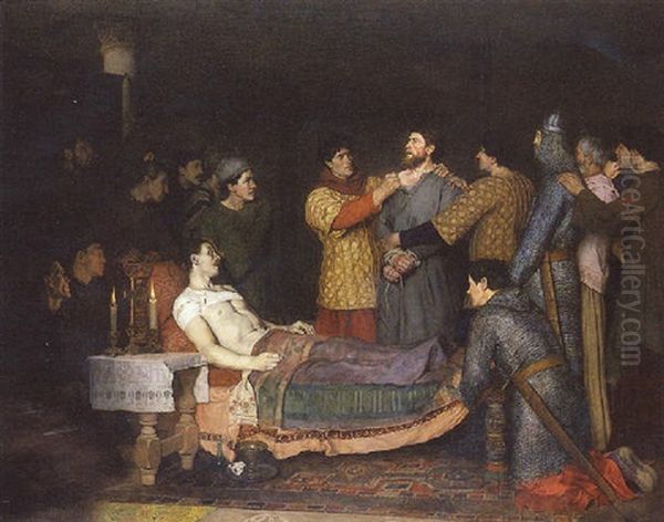 La Mort De Richard Coeur-de-lion Oil Painting by Adolphe Charles Ed. Steinheil