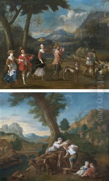 Le Retour Du Travail Et Les Vendanges (pair) Oil Painting by Claudine Bouzonnet Stella