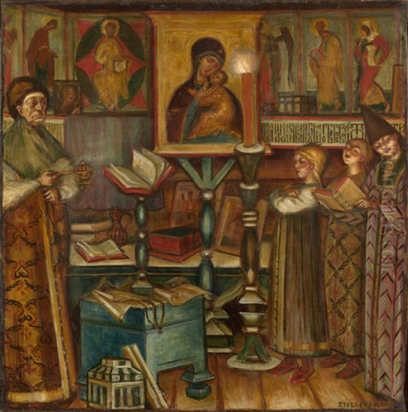 In The Chapel Oil Painting by Dmitri Semenovich Stelletsky