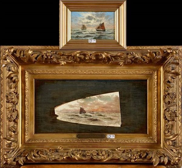 Soir Orageux Et En Mer (2 Works) Oil Painting by Romain Steppe