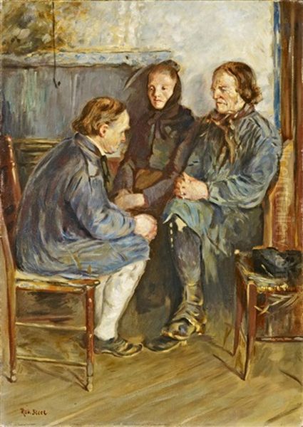 Drei Hessische Bauern Oil Painting by Robert Sterl