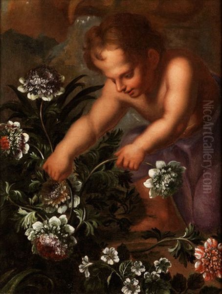 Putto Mit Bluten Spielend Oil Painting by Ignaz Stern