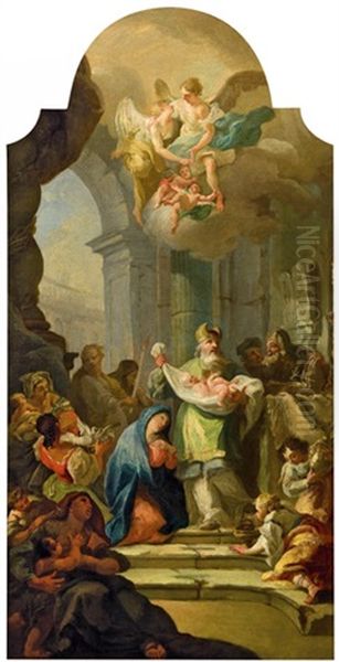 Darbringung Im Tempel, Und Reinigung Mariens (sketch For The Altar Piece Of The Pilgrimage Church In Dub An Der March) Oil Painting by Joseph Stern