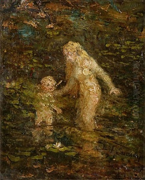 Moeder En Kind, Badend Oil Painting by Jacobus Frederik Sterre De Jong