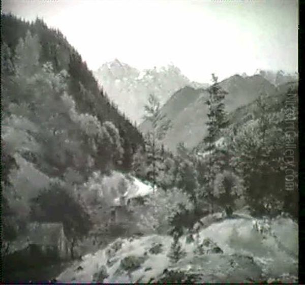 Auf Dem Weg Zur Rettengachmuhle Bei Ischl Oil Painting by Josef Sterrer the Elder