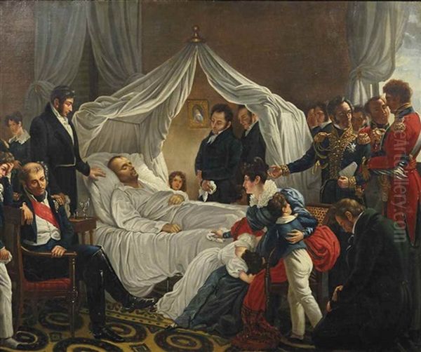 Napoleon Ier Sur Son Lit De Mort A Sainte-helene, Le 5 Mai 1821 Oil Painting by Charles Auguste Guillaume Steuben