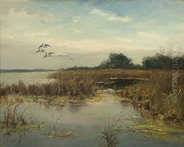 The Duck Pond, Mallards, Barnegat Bay Oil Painting by George Washington Stevens