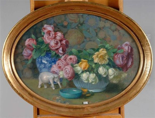 Nature Morte Aux Roses Oil Painting by Gustav Max Stevens