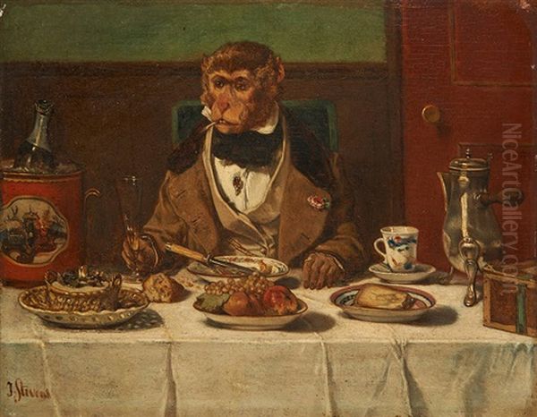 Un Repas Singe Oil Painting by Joseph Stevens