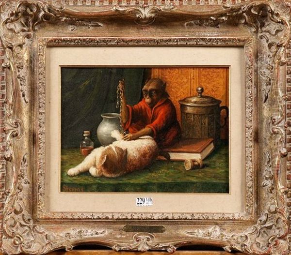 Le Singe Et Le Chat Oil Painting by Joseph Stevens