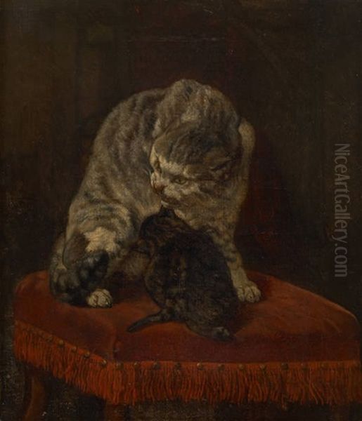 La Defense Du Chaton Oil Painting by Joseph Stevens