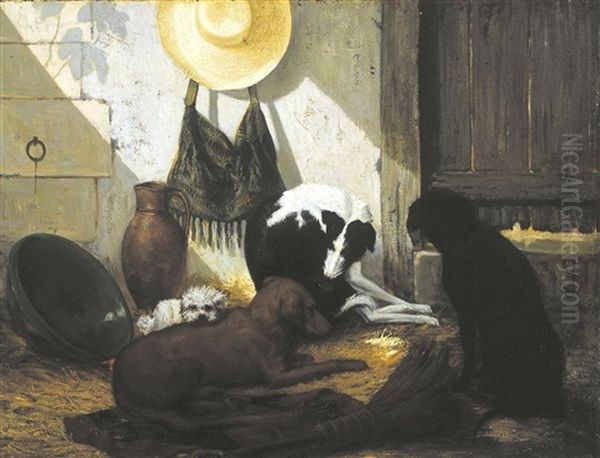 Tafereel Met Vier Honden Oil Painting by Joseph Stevens