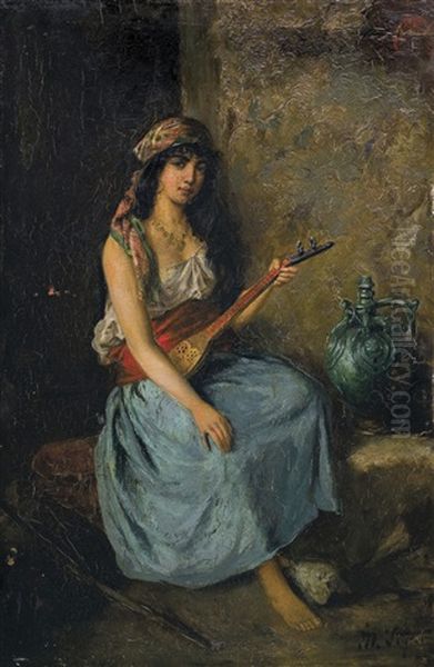 Eastern Dutar Player Oil Painting by Moritz Stifter