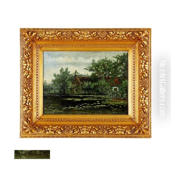 Lakeside Oil Painting by Jan Stobbaerts