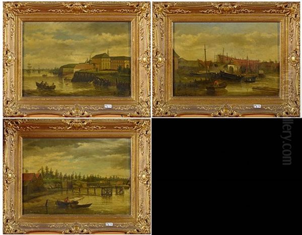 Scenes Portuaires (3 Works) Oil Painting by Jan Stobbaerts