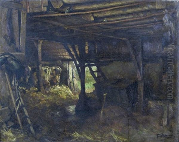 Vaches Dans Une Etable Oil Painting by Jan Stobbaerts