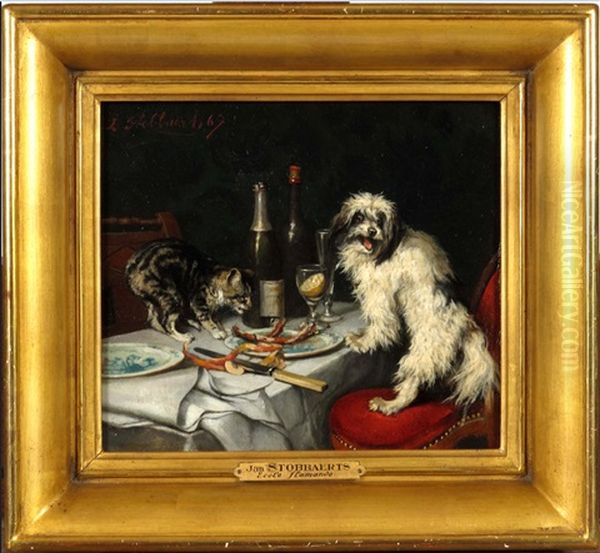 Entre Chien Et Chat Oil Painting by Jan Stobbaerts