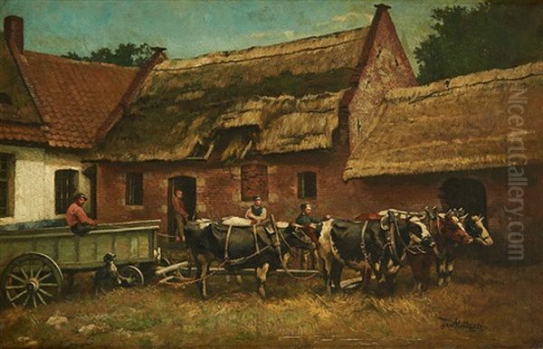 Le Depart Du Charriot Attele Oil Painting by Jan Stobbaerts