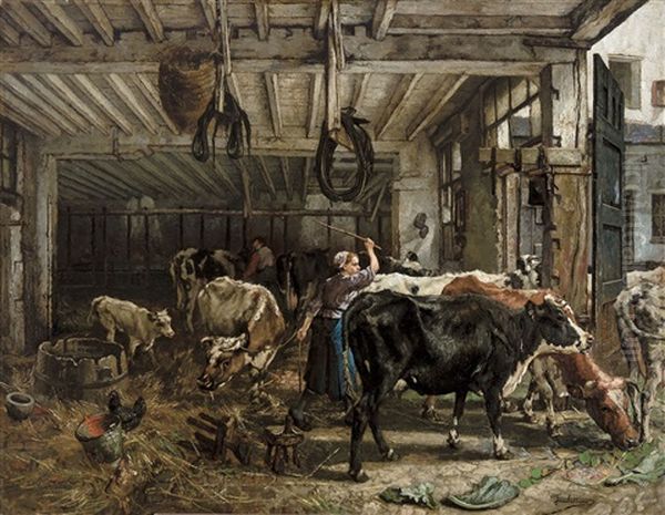 Sortie Des Vaches Oil Painting by Jan Stobbaerts