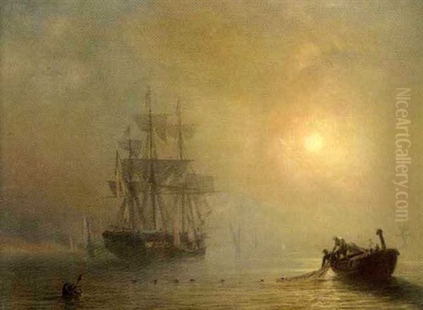 L'irruption D'un Volcan (+ Pecheurs Ramassant Leurs Filets; Pair) Oil Painting by Henri Charles Stock