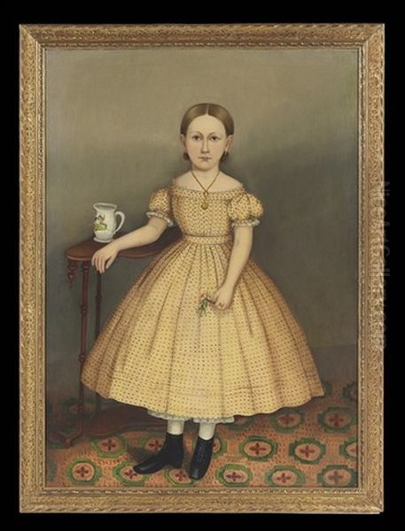 Portrait Of A Young Girl In A Yellow Dress With Rosebuds Oil Painting by Joseph Whiting Stock