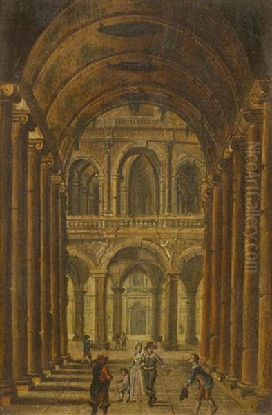 Pair Of Works: Church Interiors Oil Painting by Christian Stoecklin