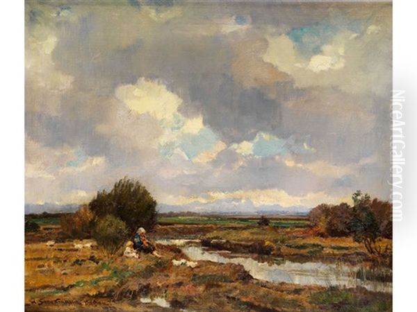 Moorlandschaft Mit Figurenstaffage Oil Painting by Hermann Stockmann