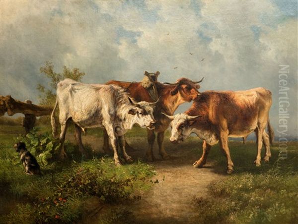 Cows Oil Painting by Ildephonse Stocquart
