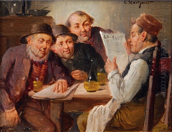 Politicians In The Inn Oil Painting by Carl Siegfried Stoitzner