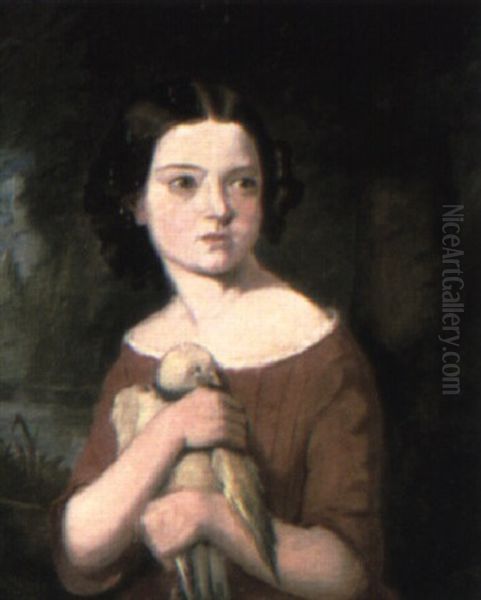 Portrait Of A Young Girl With A Pigeon Oil Painting by James Stokeld