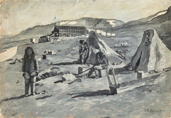 Head Of Mccormick Bay, Showing Point Where Peary Made The Ascent To The Ice-cap Of Greenland, Peary Relief Expedition Oil Painting by Frank Wilbert Stokes