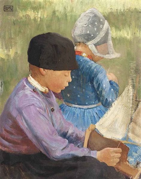 The Young Boat Builders Oil Painting by Marianne Stokes